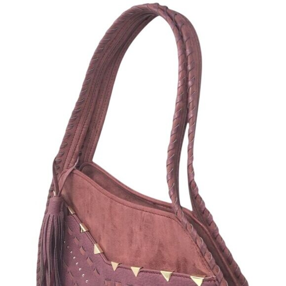 Steven by Steve Madden Jonah Tassel Bag Boho-Chic Mauve Shoulder Bag Gold Stud - Picture 7 of 16